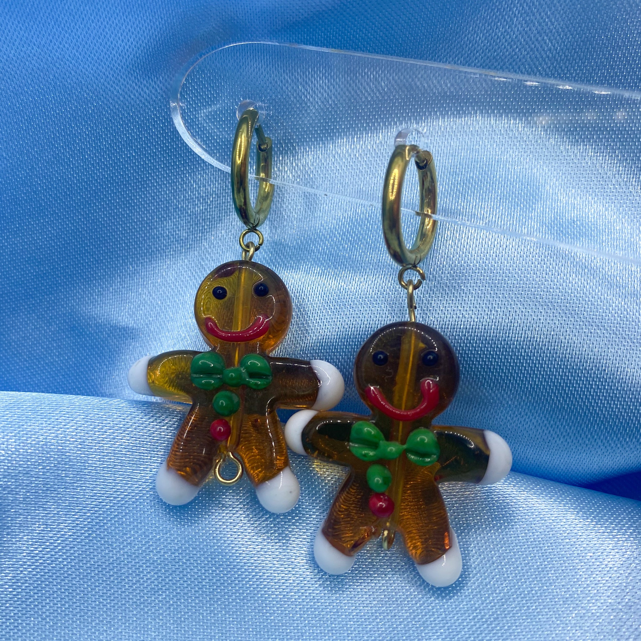 Christmas Gingerbread Man Glass Hoop Earrings