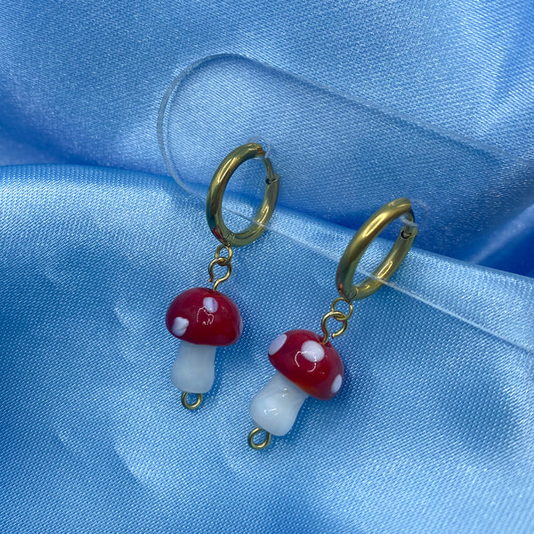 Glass Mushroom Hoop Earrings