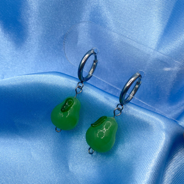 Glass Pear Hoop Earrings