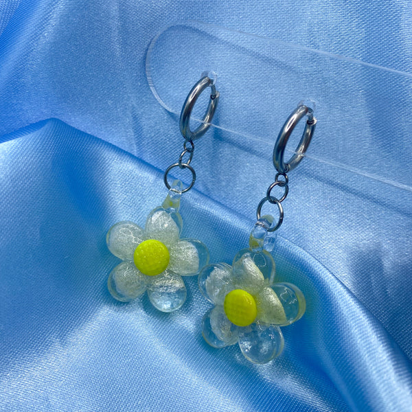 Glass Daisy Hoop Earrings