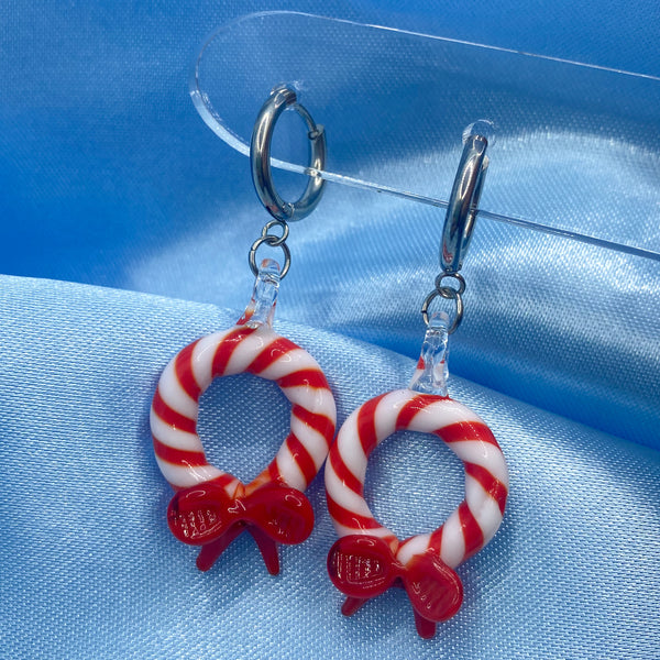 Christmas Wreath Glass Hoop Earrings