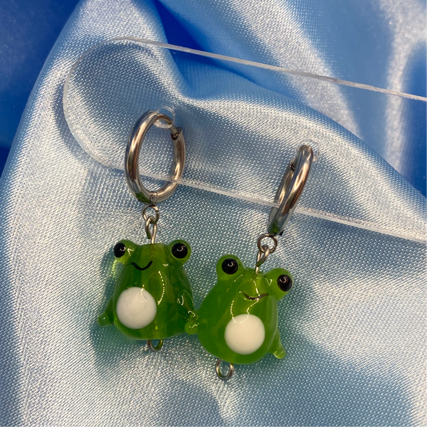 Glass Frog Hoop Earrings