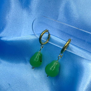 Glass Pear Hoop Earrings