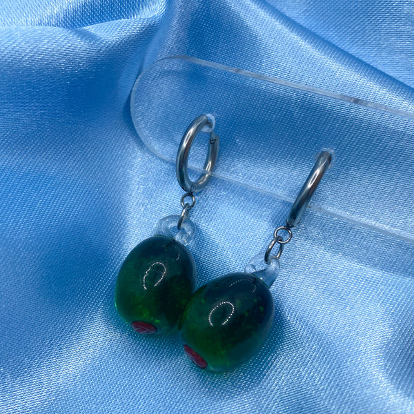 Glass Olive Hoop Earrings