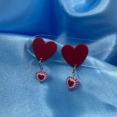 Heart Dangle Studs