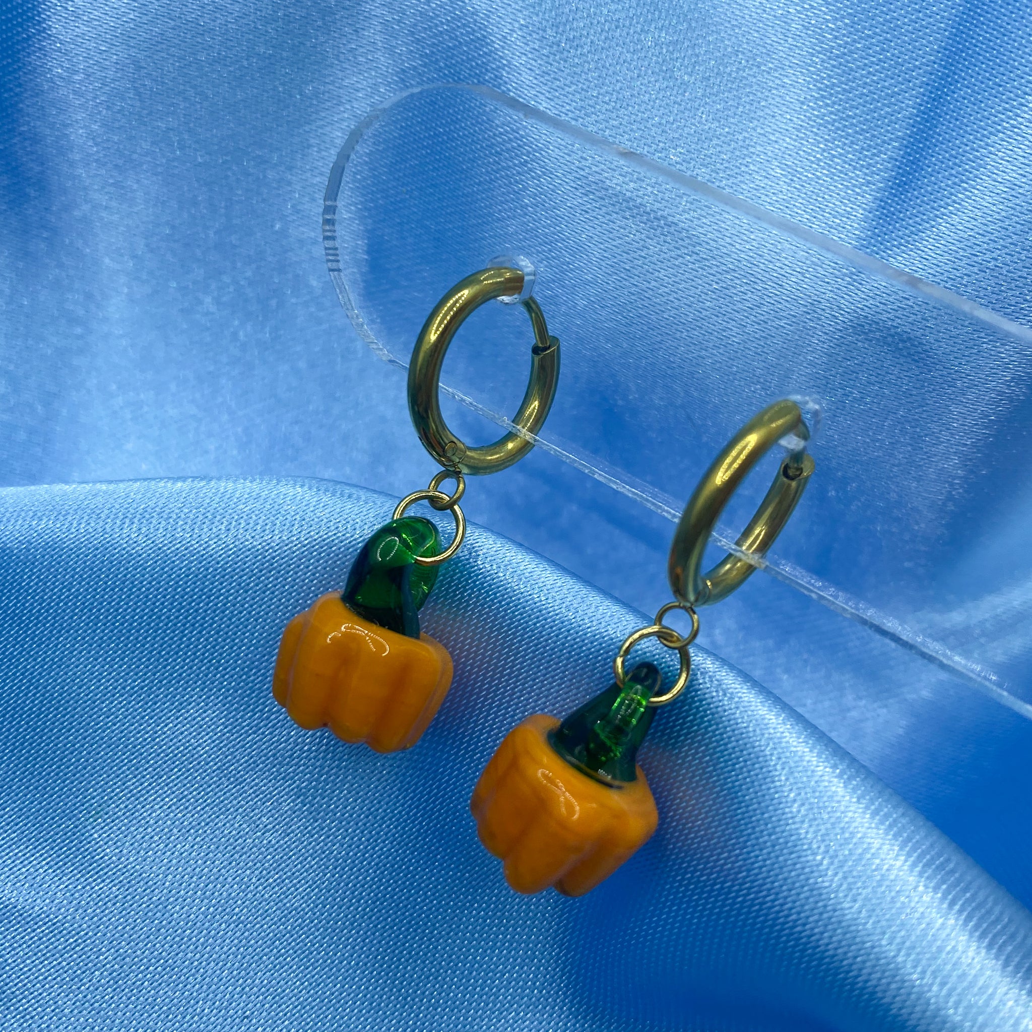 Glass Pumpkin Hoop Earrings