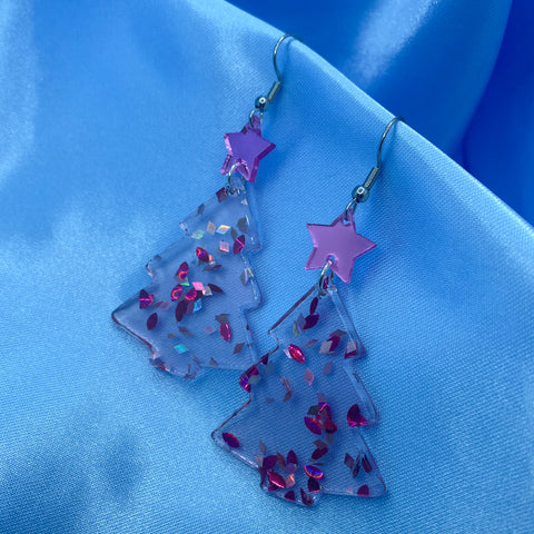 Christmas Pink Tree Earrings