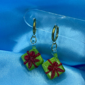 Christmas Present Glass Hoop Earrings