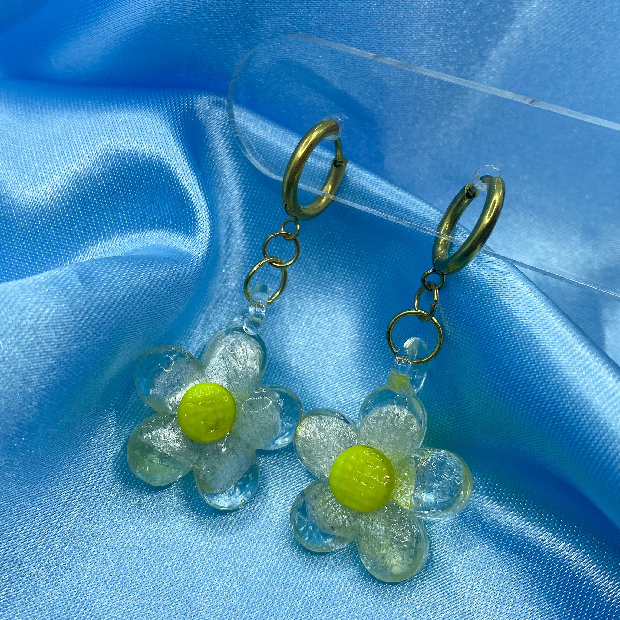 Glass Daisy Hoop Earrings