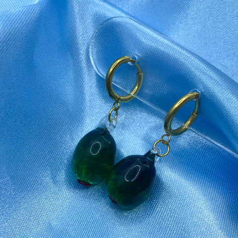 Glass Olive Hoop Earrings