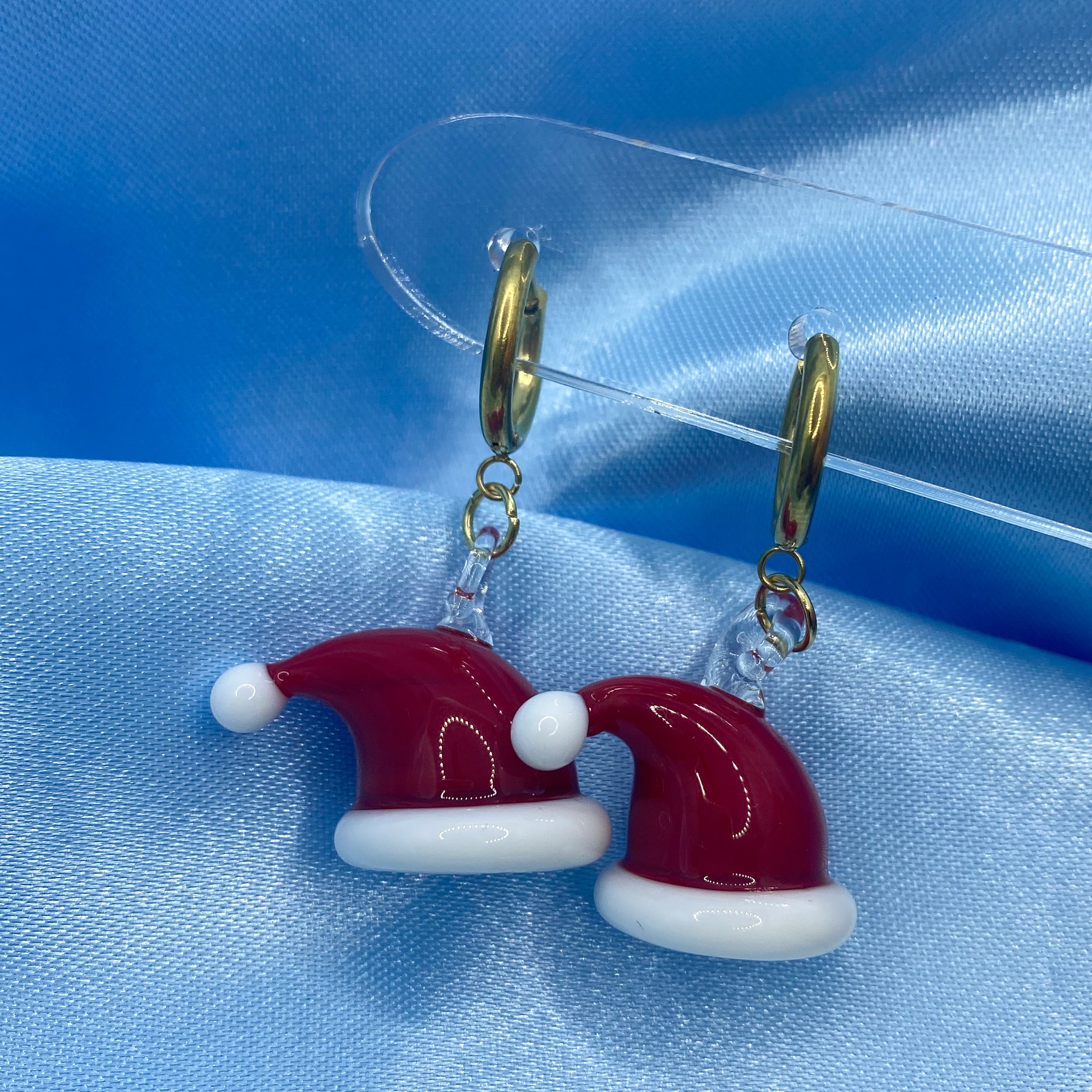 Christmas Hat Glass Hoop Earrings