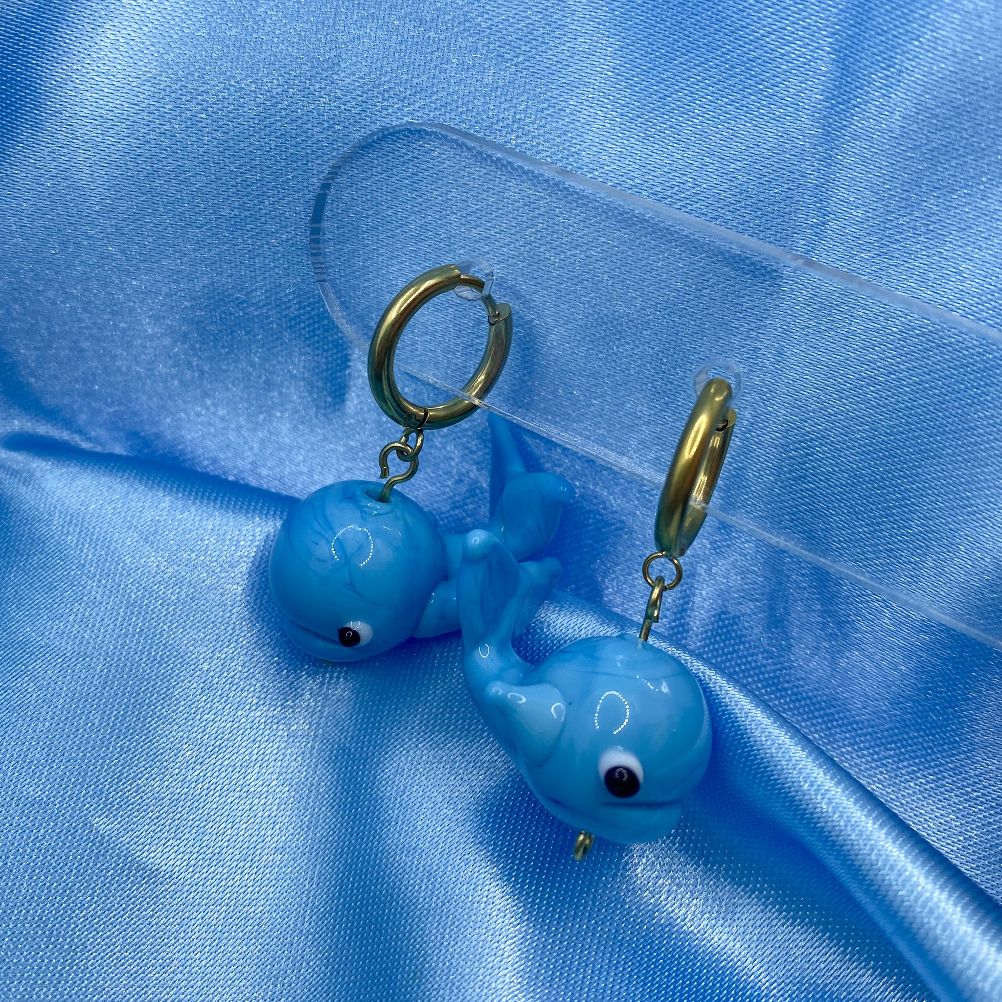 Glass Whale Hoop Earrings