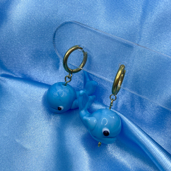 Glass Whale Hoop Earrings