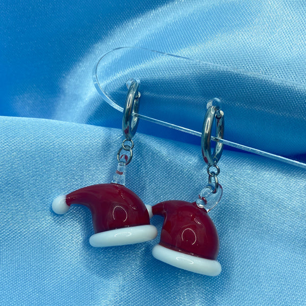 Christmas Hat Glass Hoop Earrings