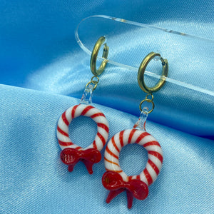 Christmas Wreath Glass Hoop Earrings