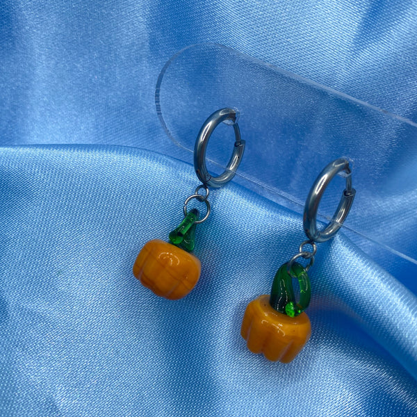 Glass Pumpkin Hoop Earrings