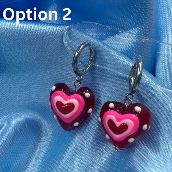 Glass Heart Hoop Earrings