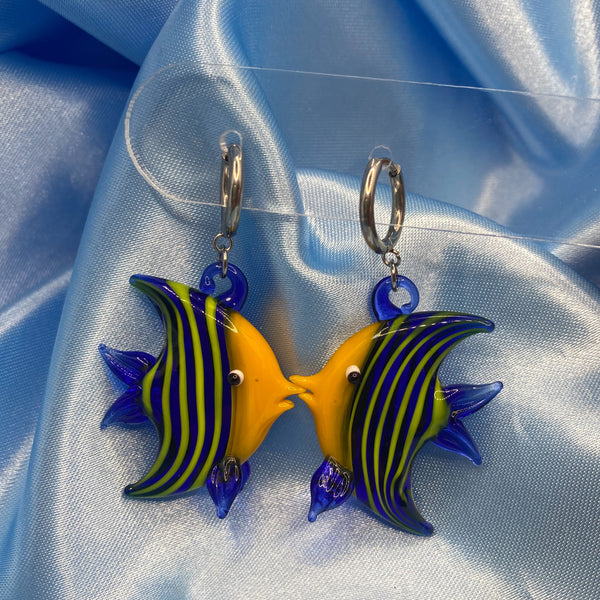 Glass Fish Hoop Earrings