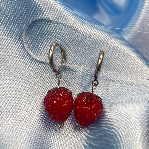 Glass Strawberry Hoop Earrings