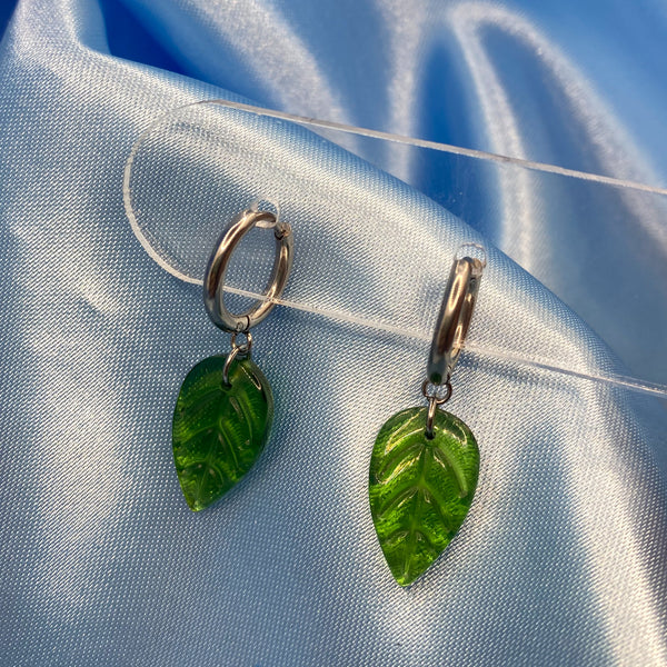 Glass Leaf Hoop Earrings