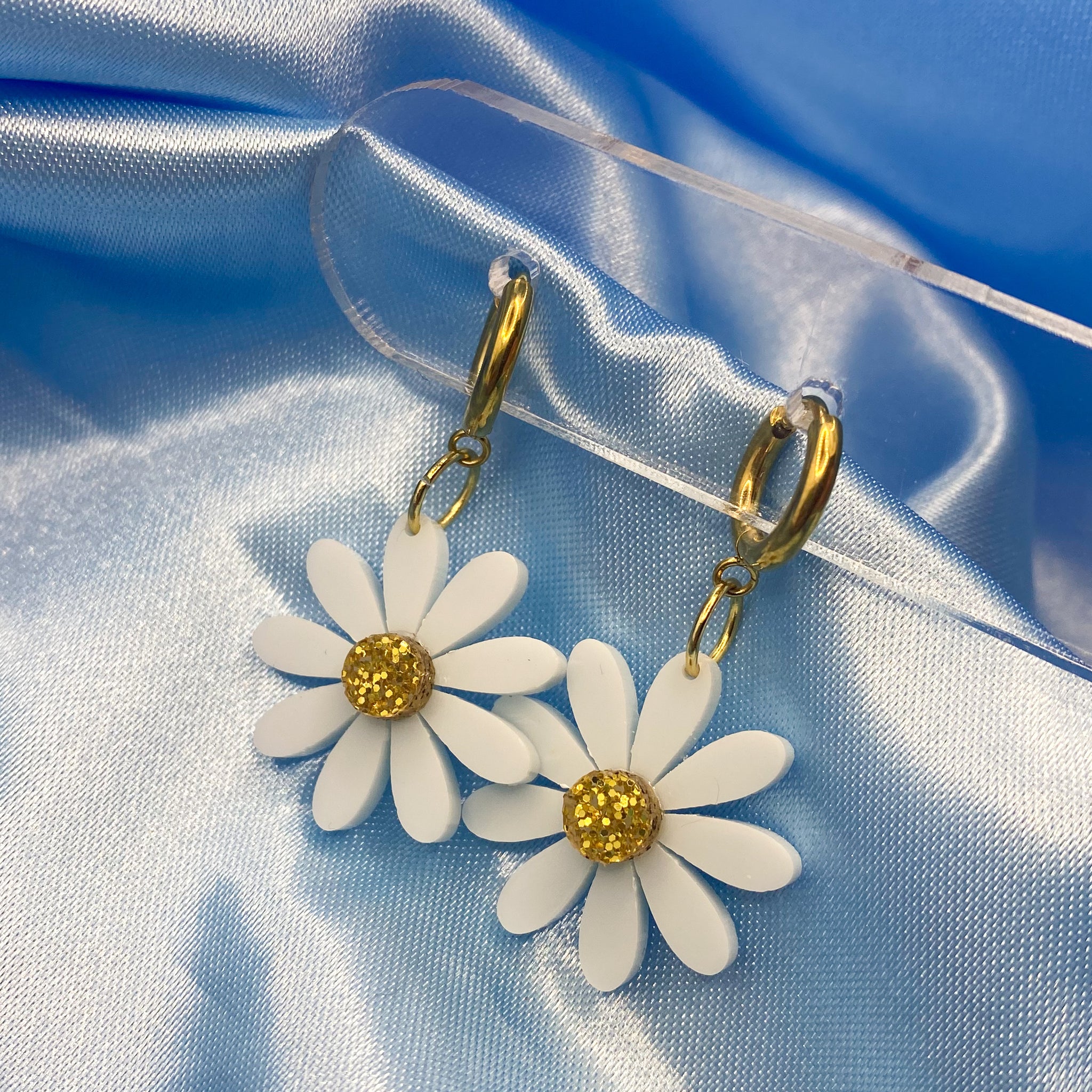 Acrylic Daisy Hoops - Baby Blue