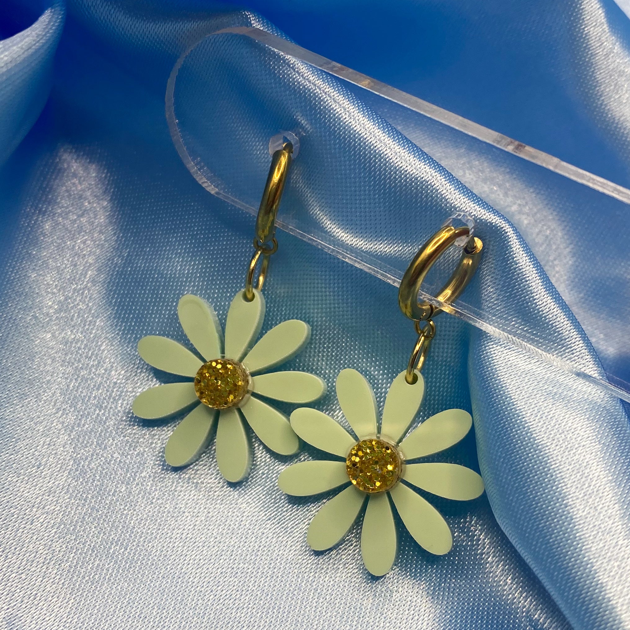 Acrylic Daisy Hoops - Mint Green